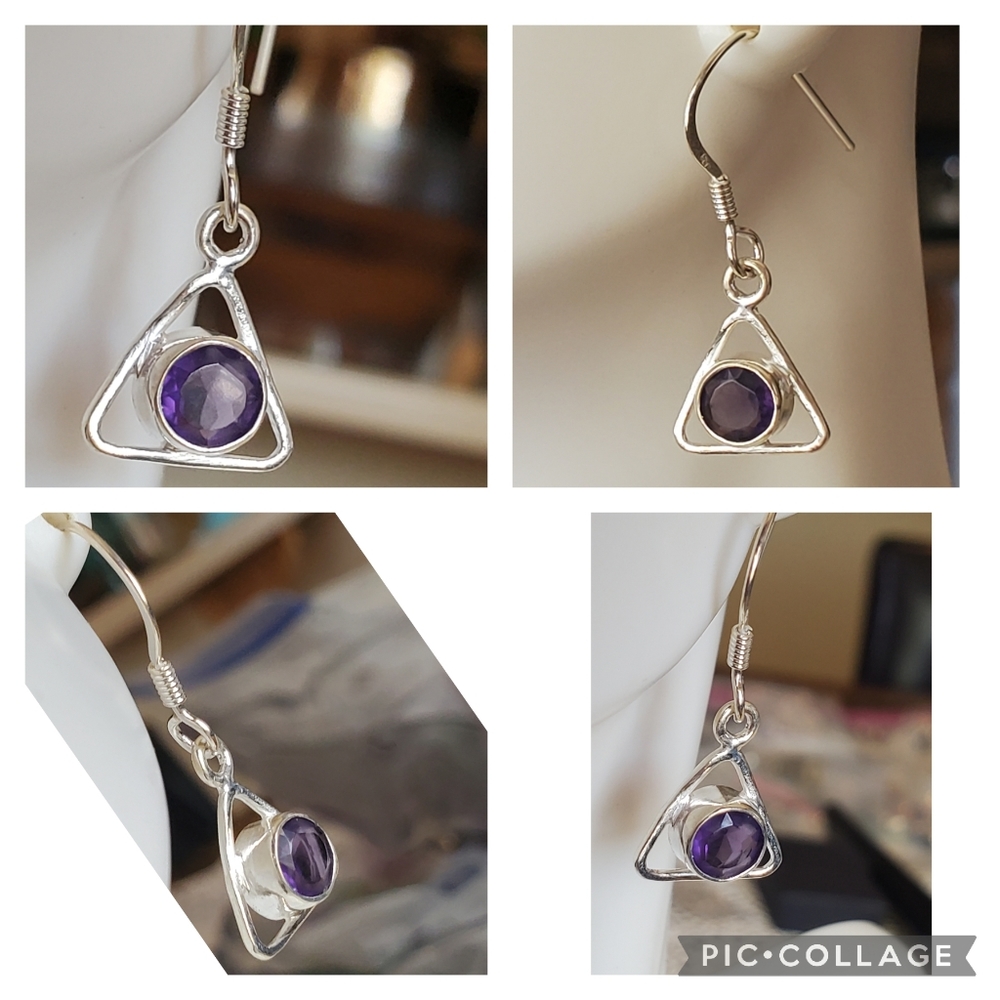 Genuine 2ct African Amethyst Earrings - Picture 2 of 5